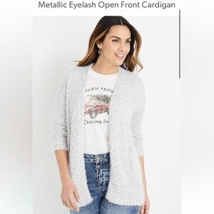 Women's Maurice’s Eyelash open front cardigan Cozy Gray Sweater